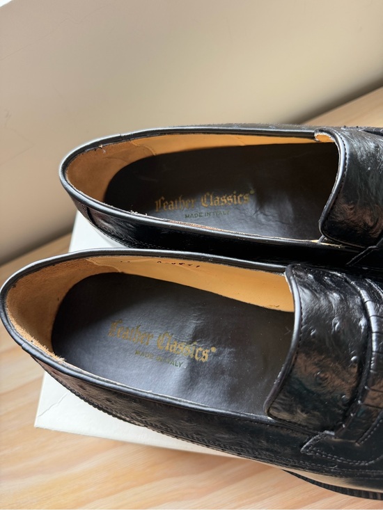 Leather Classics Black Ostrich Wingtip Tassel Loafers Mens 11 NWT vintage main image 5